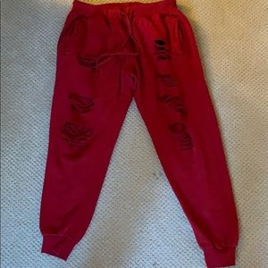 Red LF, distressed, never worn joggers